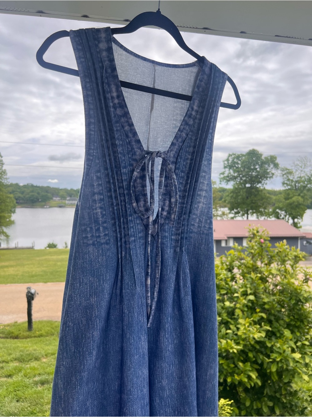Sleeveless Tie-Front Denim-Look Jumpsuit - Blue